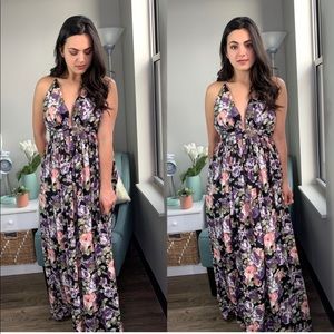 Windsor Floral Low Cut V Neck Dress